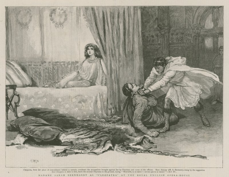 Madame Sarah Bernhardt como Cleópatra na Royal English Opera House de English School
