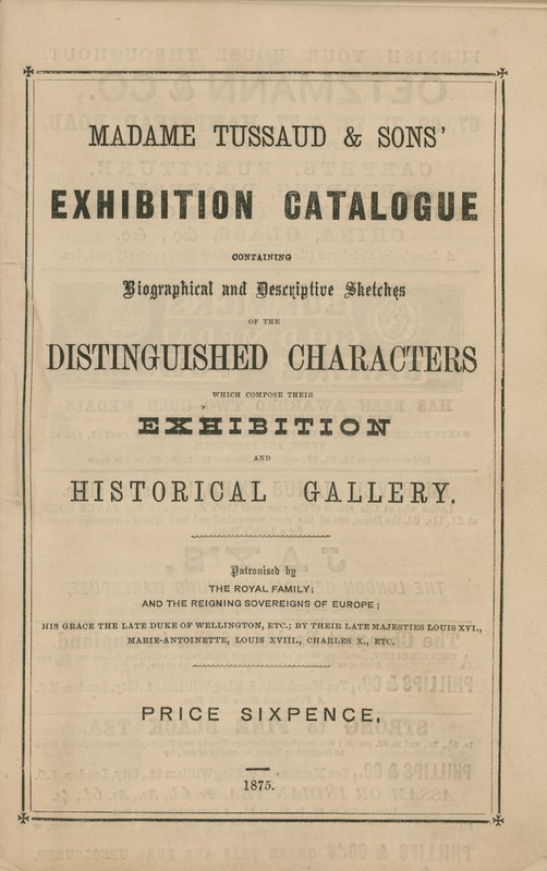 Catálogo de Exposições Madame Tussaud & Sons para 1875 de English School