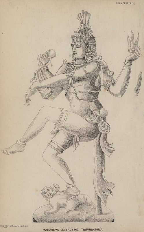 Mahadeva destruindo Tripurasura (gravura) de English School
