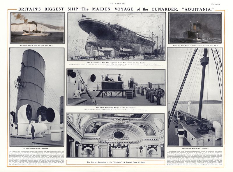 Viagem inaugural do navio Cunard Aquitania, 1914 de English School