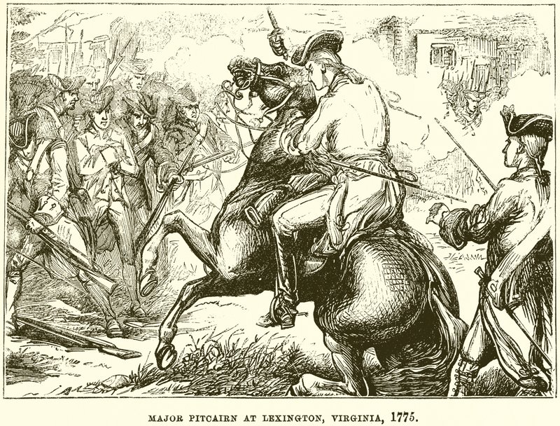 Major Pitcairn em Lexington, Virgínia, 1775 de English School