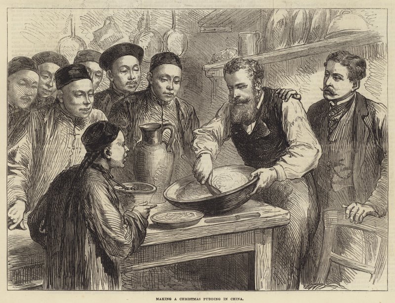 Fazer um pudim de Natal na China (gravura) de English School