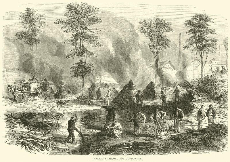 Fazendo carvão para pólvora, outubro de 1870 de English School
