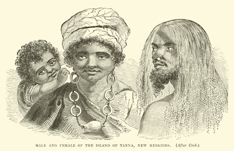 Macho e fêmea da Ilha de Tanna, New Hebrides, depois de Cook de English School