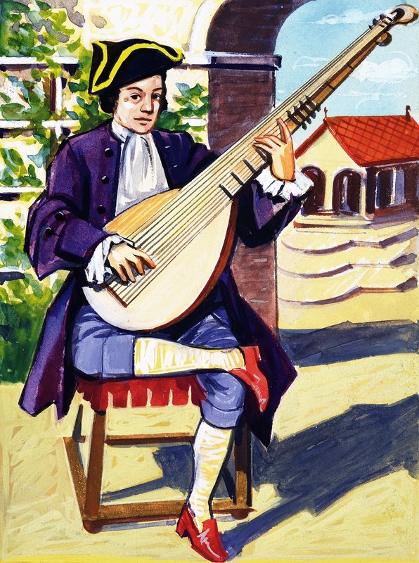 Homem, tocando, archlute de English School