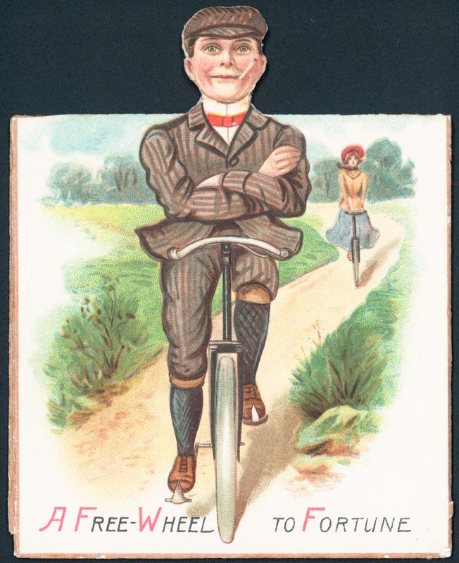 Homem, e, senhora, ciclismo, baixo, pista país, cartão de English School