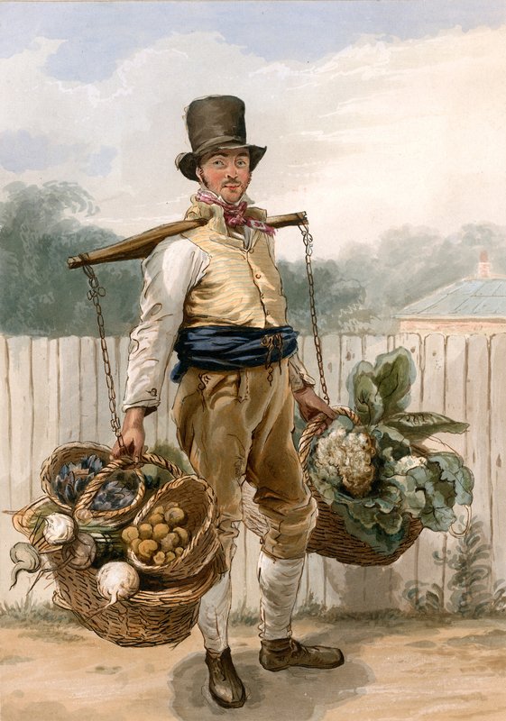 Homem carregando vegetais (wc no papel) de English School