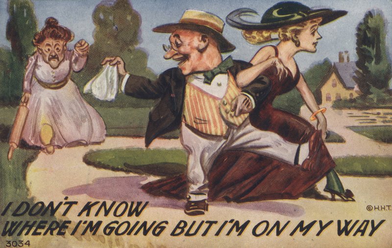 Homem deixando sua esposa com sua amante (cor litho) de English School
