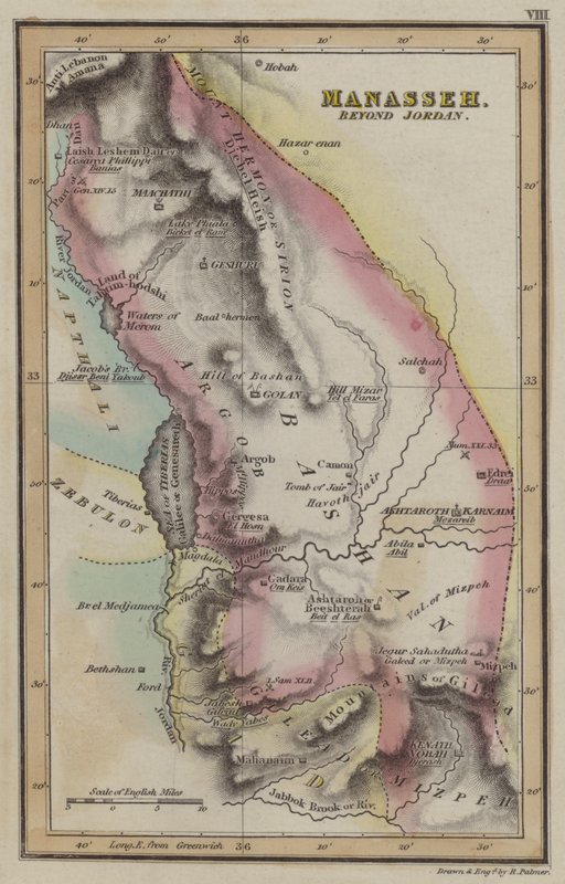 Manasseh, além da Jordânia (gravura colorida) de English School