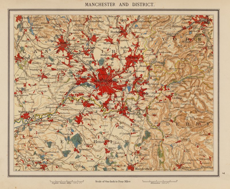Manchester e distrito (litografia a cores) de English School