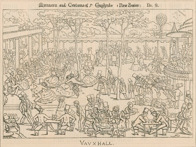 Maneiras e costumes do Englishe; Jardins Vauxhall, Londres de English School