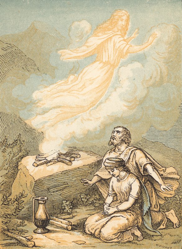 Manoah and his Wife (gravura colorida) de English School