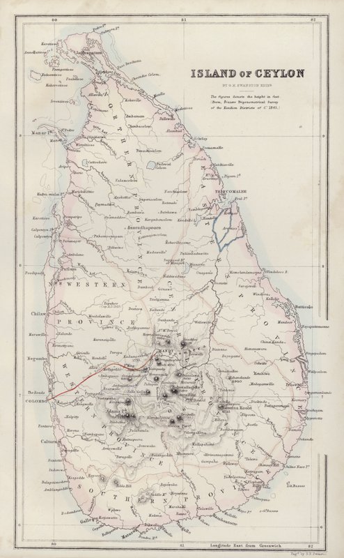 Mapa: Ilha de Ceilão, por G H Swanston, Edimburgo (litografia a cores) de English School