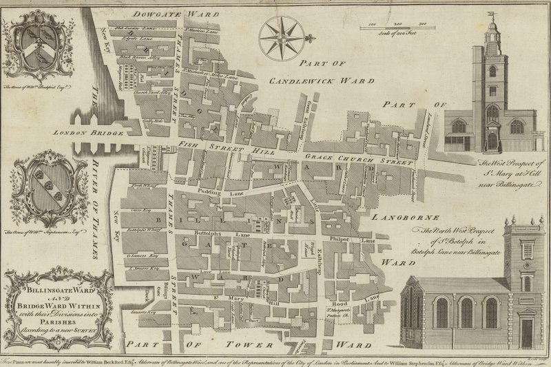 Mapa, de, Billingsgate, e, ponte, divisões, londres de English School
