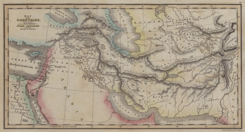 Mapa de Países, mencionado nas Histórias de Noé, Abraão e dos Reis de Israel (gravura colorida) de English School