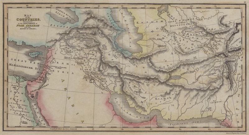 Mapa de Países, mencionado nas Histórias de Noé, Abraão e dos Reis de Israel (gravura colorida) de English School