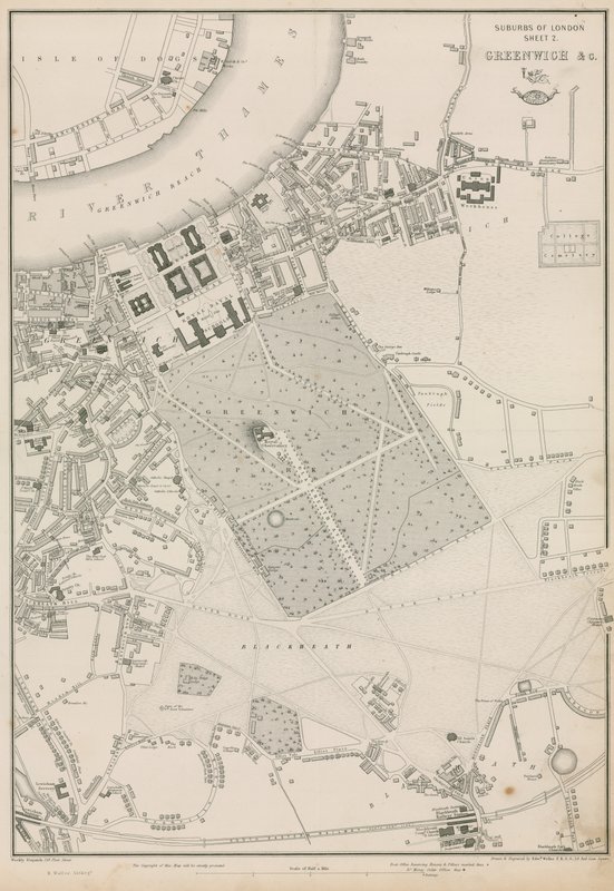 Mapa de Greenwich e arredores, Londres de English School