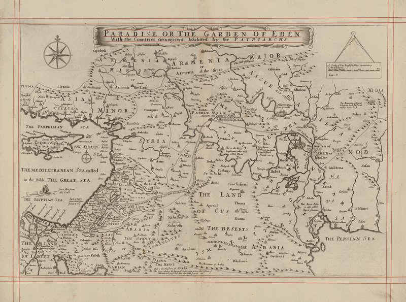 Mapa do Paraíso ou Jardim do Éden e dos países habitados pelos Patriarcas (gravura) de English School