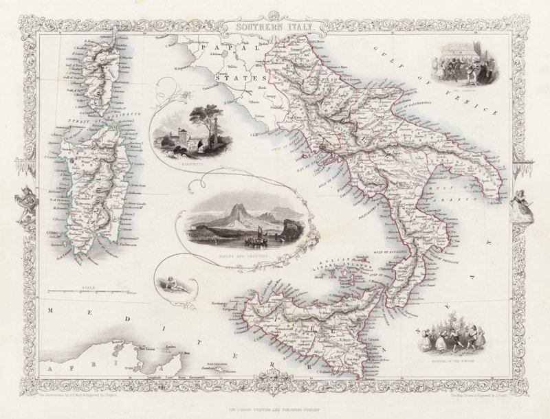 Mapa do Sul de Itália (gravura) de English School