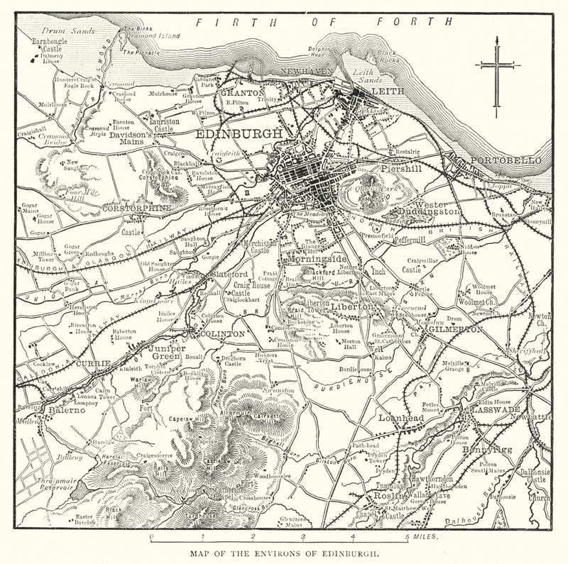 Mapa dos arredores de Edimburgo (gravura) de English School