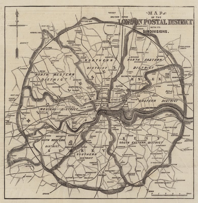 Mapa dos distritos postais de Londres (gravura) de English School