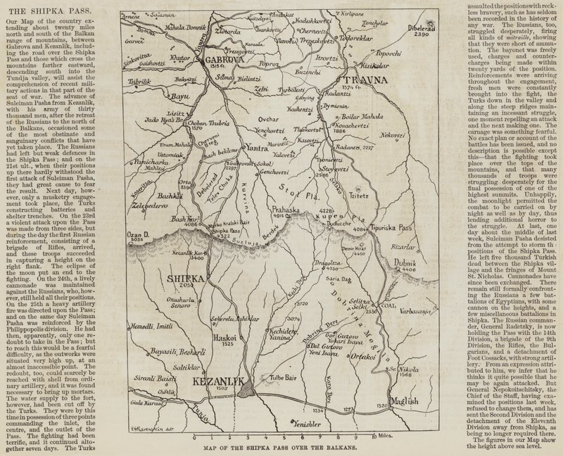Mapa da Shipka Pass over the Balkans (gravura) de English School