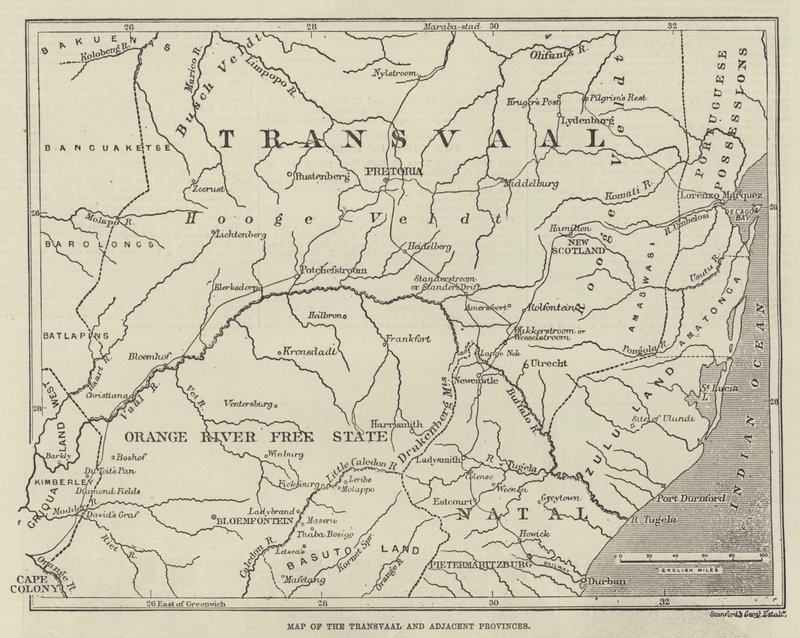 Mapa do Transvaal e Províncias Adjacentes (gravura) de English School