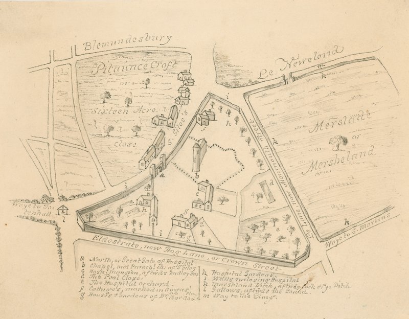 Mapa da paróquia de St Giles nos campos, Londres de English School