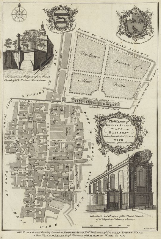 Mapa das enfermarias de Coleman Street e Bassishaw, Londres de English School