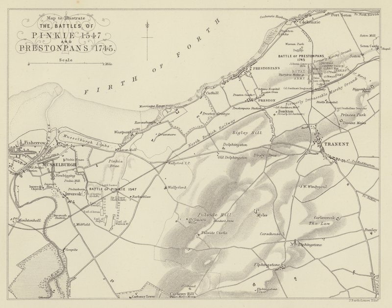 Mapa para ilustrar as batalhas de Pinkie 1547 e Prestonpans 1745 de English School