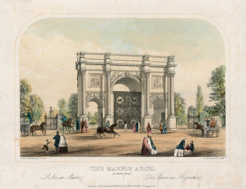 Marble Arch, Oxford Street, Londres (gravura colorida) de English School
