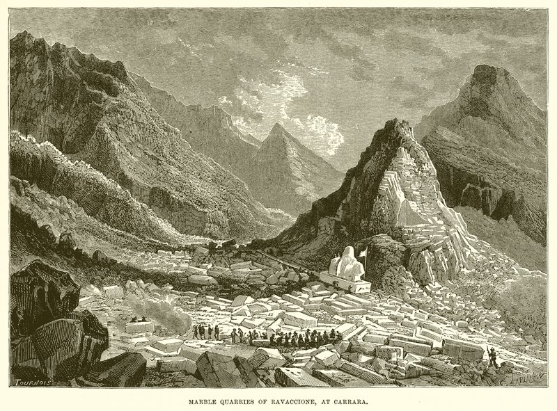 Mármore Qurries de Ravaccione, em Carrara (gravura) de English School