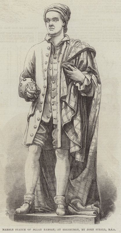 Estátua em mármore de Allan Ramsay, em Edimburgo, por John Steell, RSA (gravura) de English School