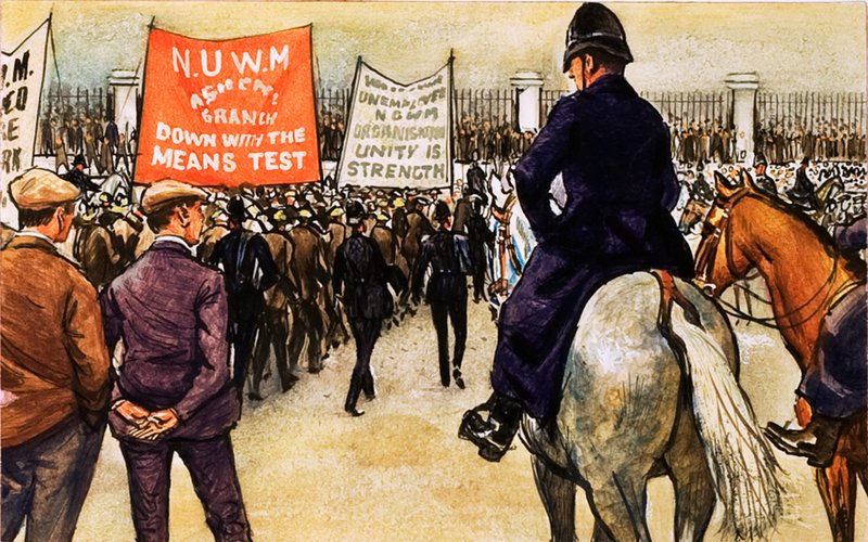 Manifestantes durante a depressão de English School
