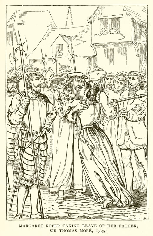 Margaret Roper tomando licença de seu pai, Sir Thomas More, 1535 de English School