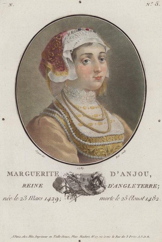 Margarida de Anjou, Rainha Consorte do Rei Henrique VI de Inglaterra (gravura colorida) de English School