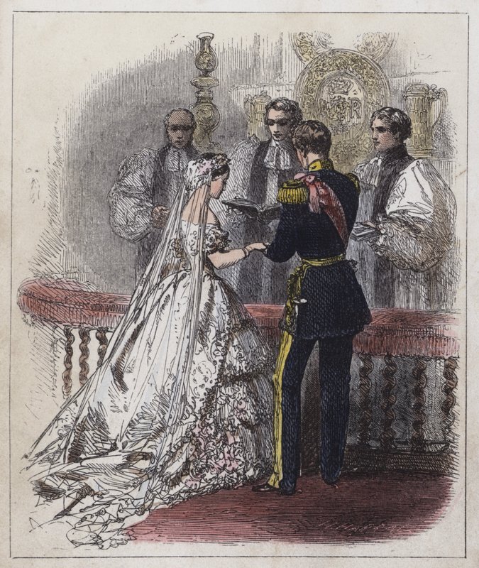Casamento da Princesa Real (gravura a cores) de English School