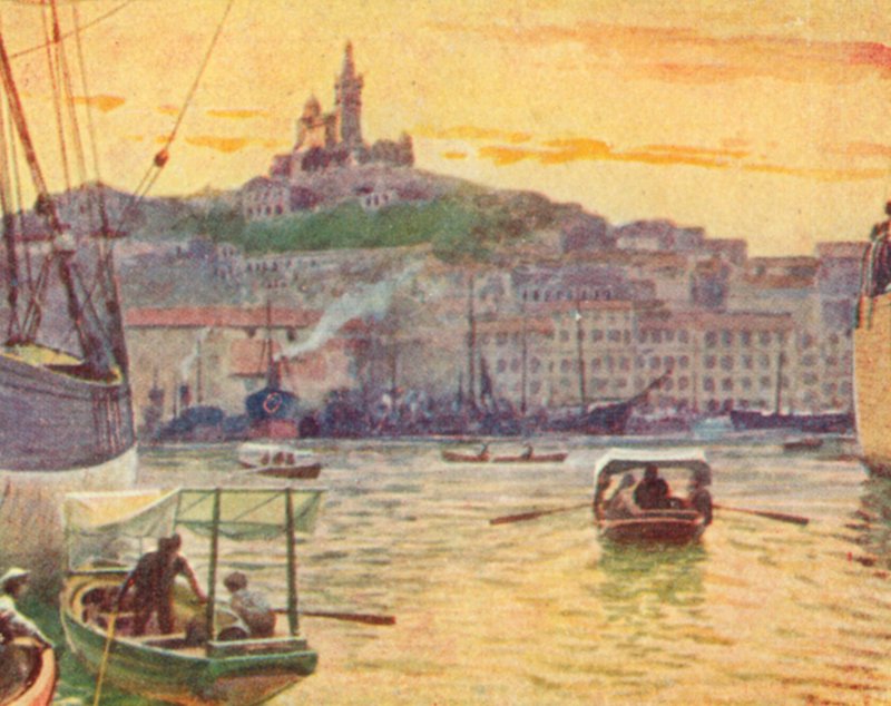 Marselha vista do porto (litografia a cores) de English School