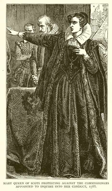 Mary Queen of Scots protestando contra os comissários nomeados para investigar sua conduta, 1568 de English School
