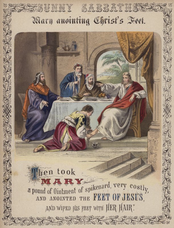 Maria unção dos pés de Cristo (gravura colorida) de English School