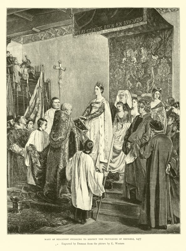 Maria da Borgonha jurando respeitar os privilégios de Bruxelas, 1477 de English School