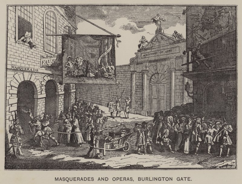 Mascaradas e Óperas, Burlington Gate (gravura) de English School