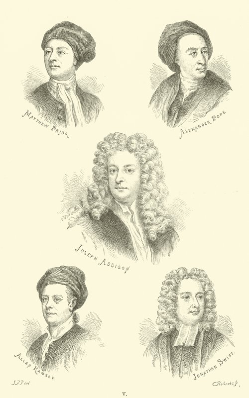 Matthew Prior, Alexander Pope, Joseph Addison, Allan Ramsay e Jonathan Swift de English School