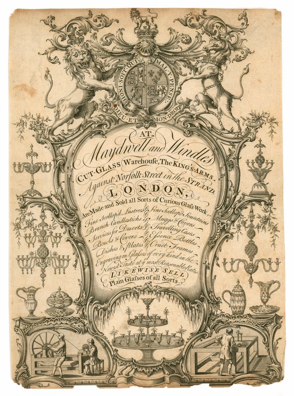 Maydwell e Windle, armazém de vidro lapidado, cartão comercial de English School