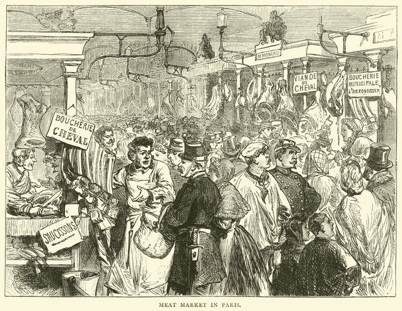 Mercado de carne em Paris, outubro de 1870 de English School
