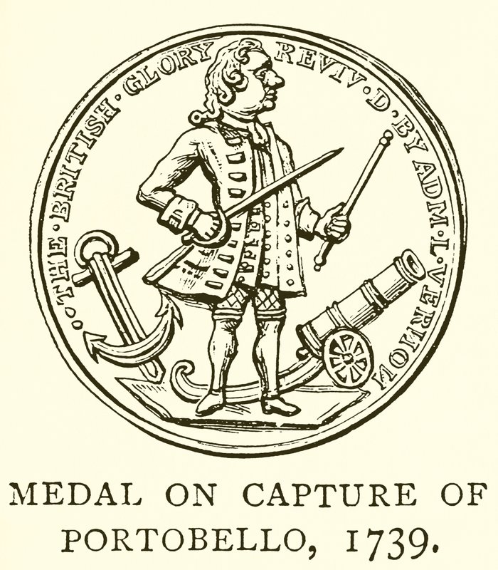 Medalha sobre Capturado de Portobello, 1739 de English School