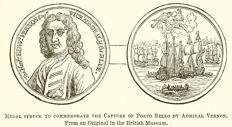 Medalha atingida pela Commemobate da captura de Porto Bello pelo almirante Vernon de English School