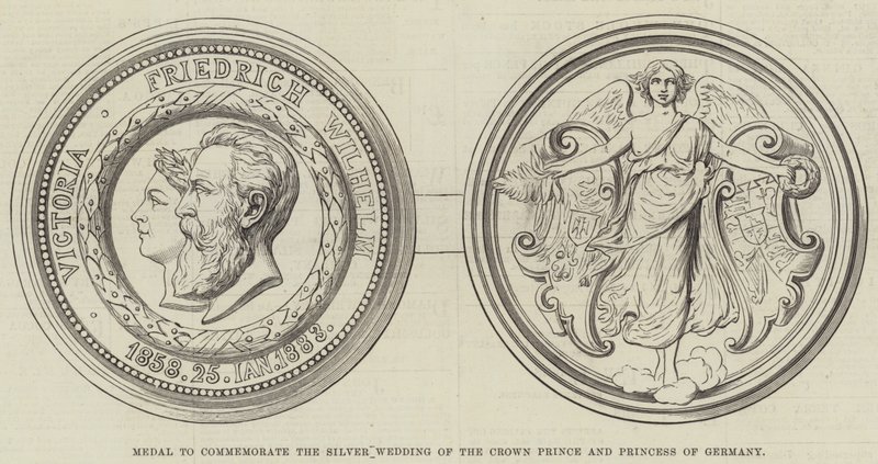 Medalha para comemorar as Bodas de Prata do Príncipe Herdeiro e Princesa da Alemanha (gravura) de English School