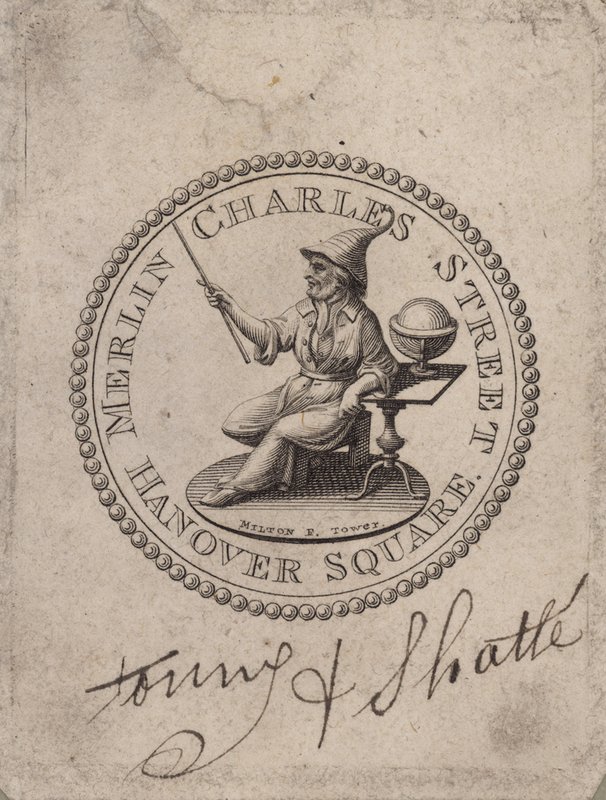 Medalhão rotulado Merlin Charles Street, Hanover Square; Torre Milton F de English School