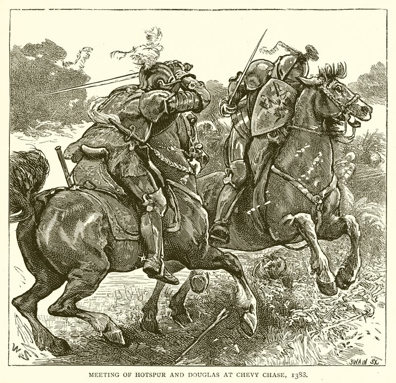 Encontro de Hotspur e Douglas em Chevy Chase, 1388 de English School